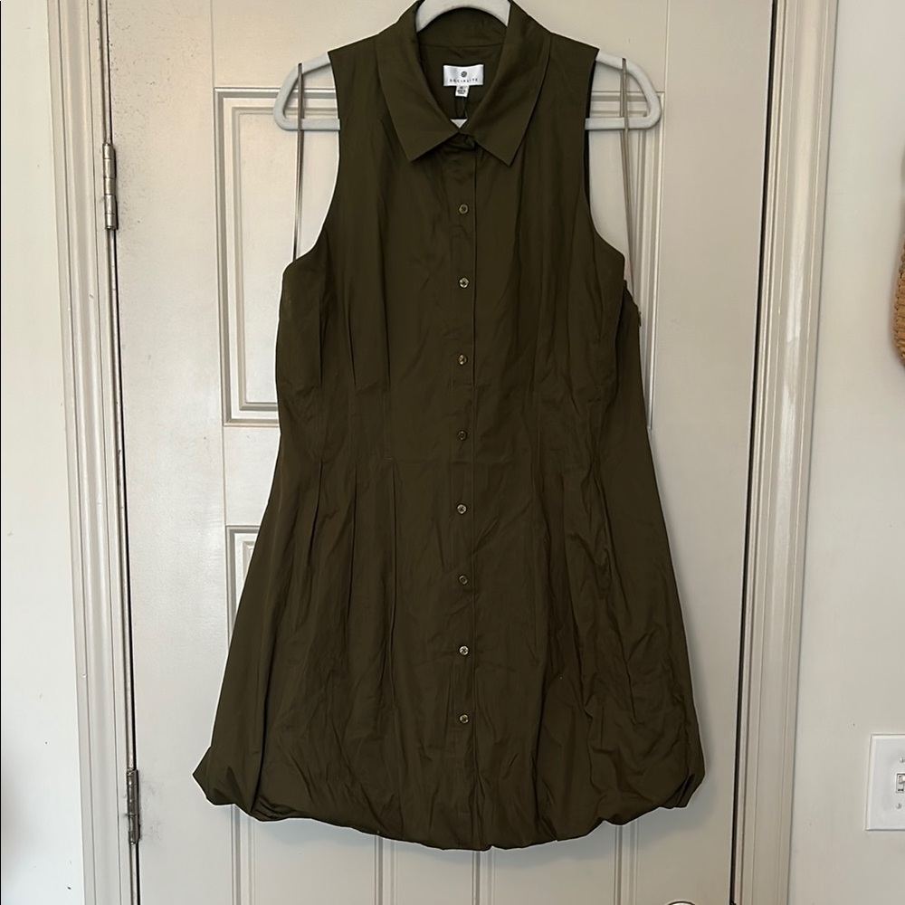 Socialite Olive Sleeveless Shirt Dress XL